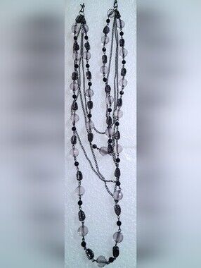 Smoky Gray Beaded Layered Necklace